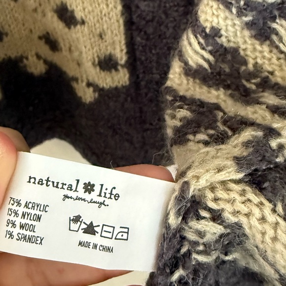 Natural Life Wool Blend Gray Pink Floral Calla Jacquard Cardigan Sweater - Picture 11 of 12